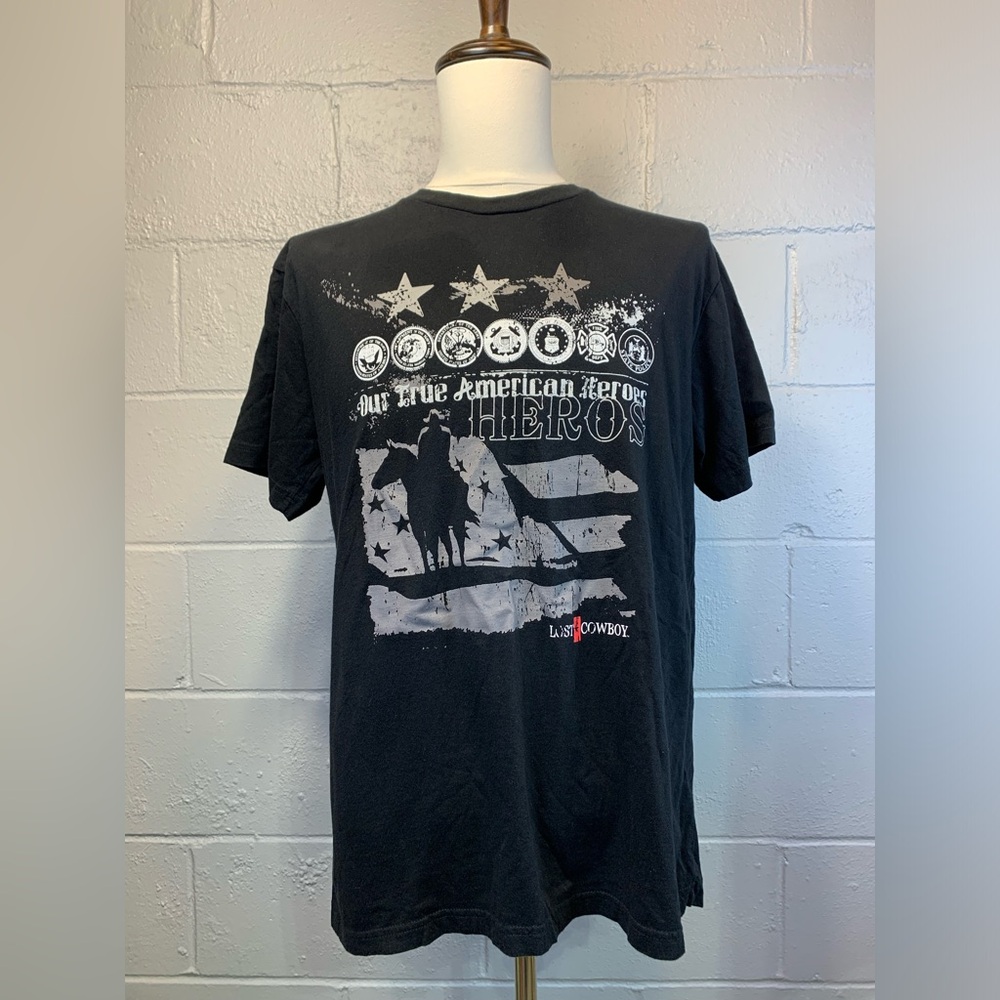 Lost‎ Cowboy True American Hero Black Patriotic T-Shirt Men's Size Large